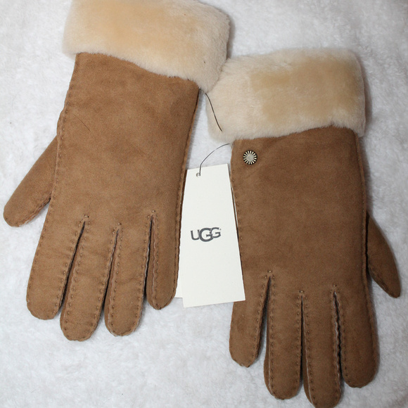 UGG SUEDE SHEARLING CHESTNUT GLOVES - Picture 1 of 5